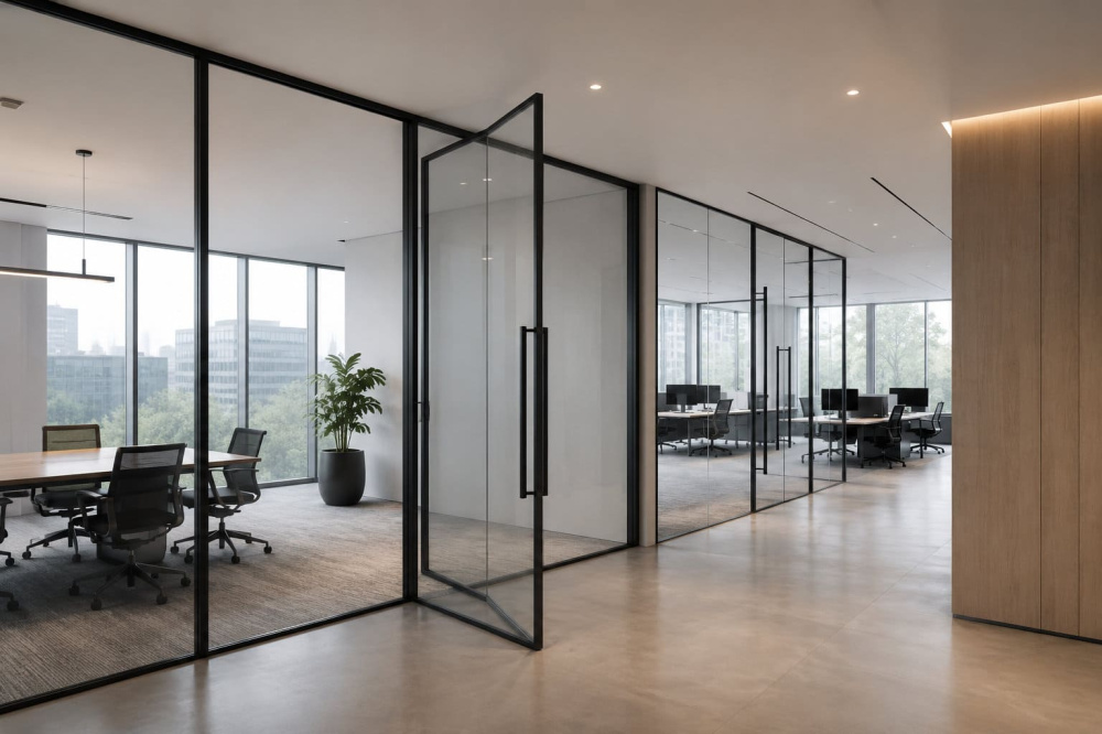 Glass office doors and modern workplace design