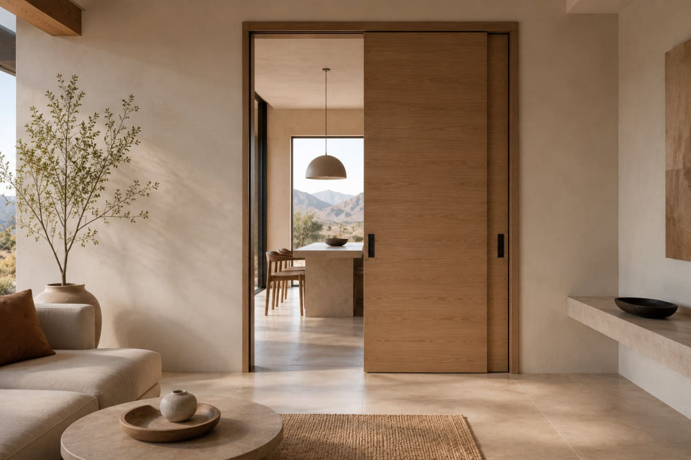 Pocket and sliding doors for open desert layouts