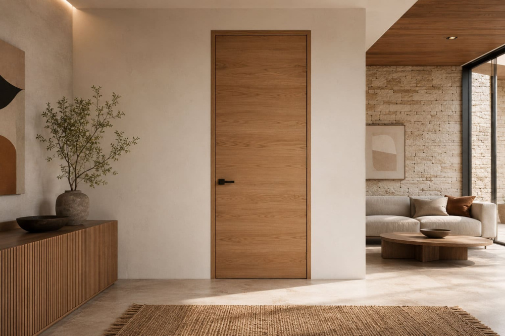 Wood veneer doors for desert warmth